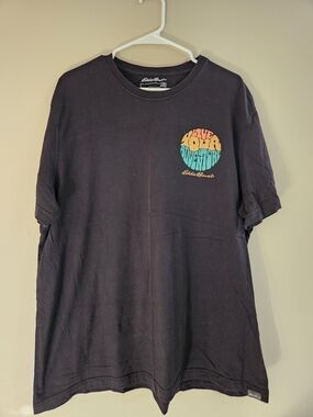 Eddie Bauer Black Short-Sleeve Tee with Orange and Teal Chest Graphic
